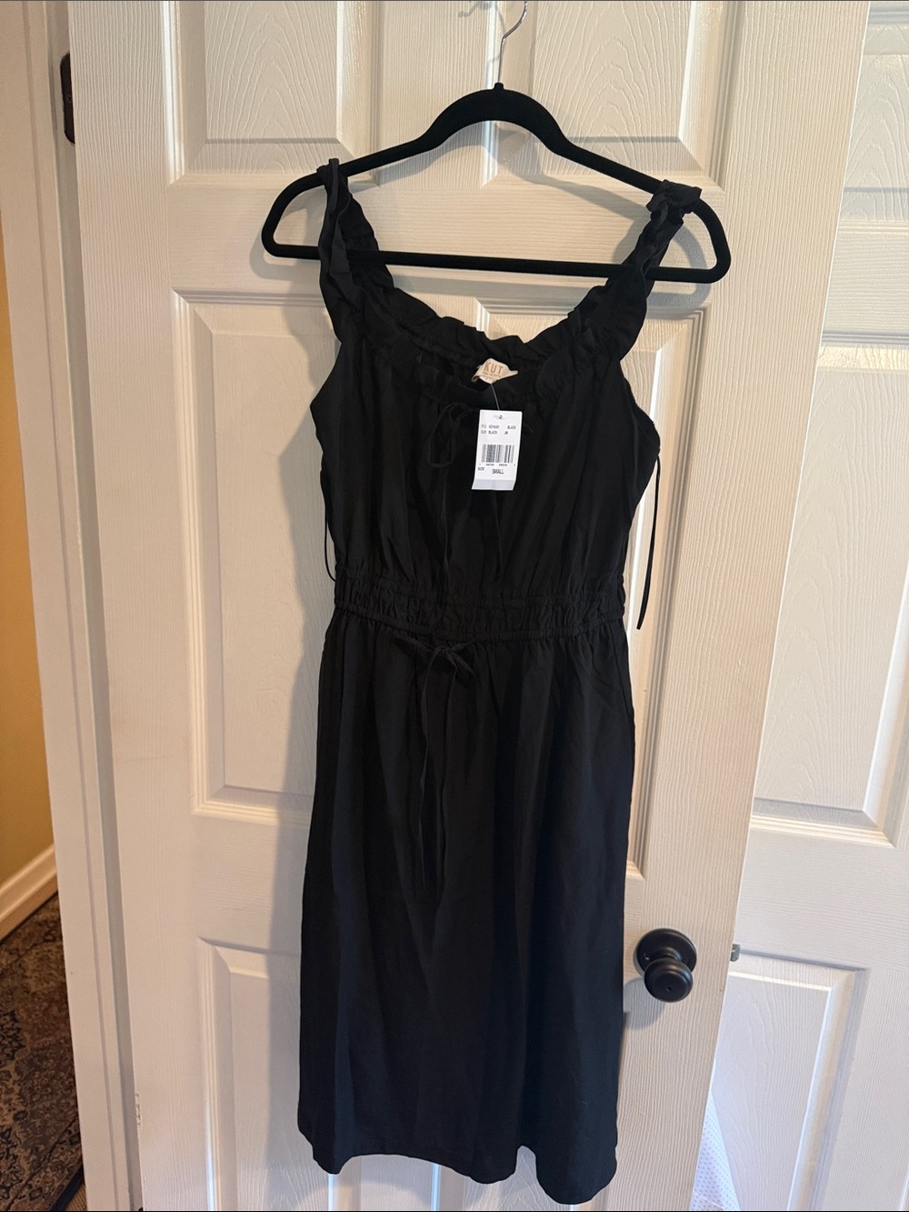 Kut from the Kloth Black Ruffle-Trim Midi Dress with Waist Tie